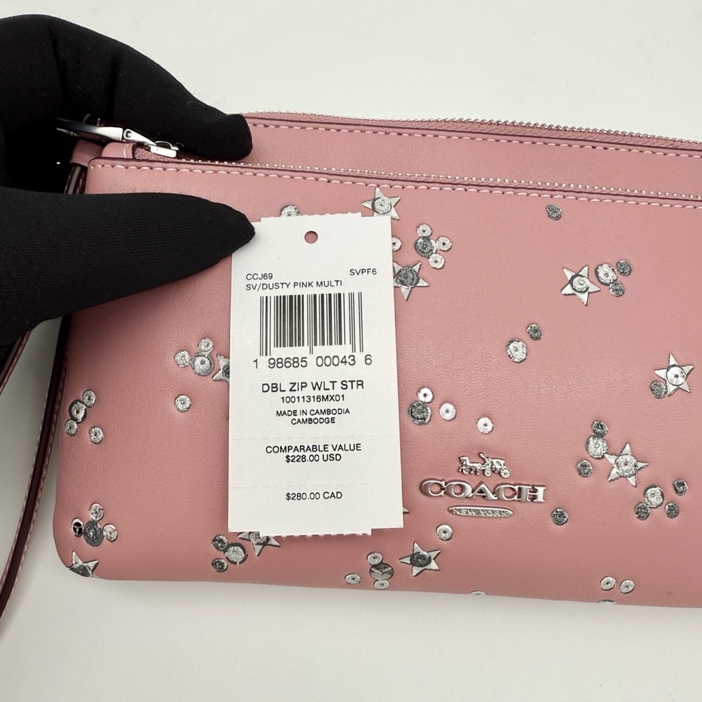 Coach Double Zip Wallet With Star Print Dusty Pink - Picture 11 of 13